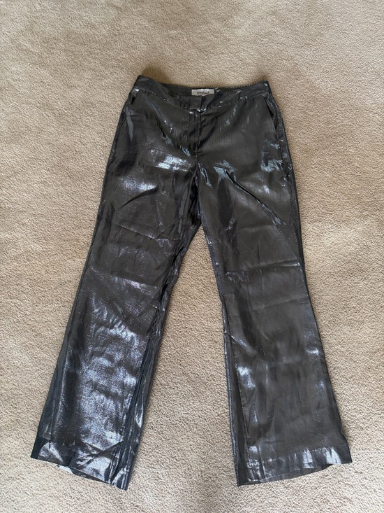 10 Crosby Derek Lam Silver Metallic Wide-Leg Pants - Picture 3 of 5